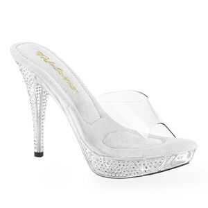 Fabulicious Elegant-401 Clear Platform Slide Heels with Rhinestones - PLEASER
